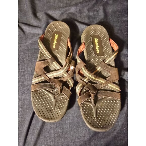 Skechers Womens Sandals Shoes Size 10 Reggae Slide Style Brown Comfy - Picture 1 of 3